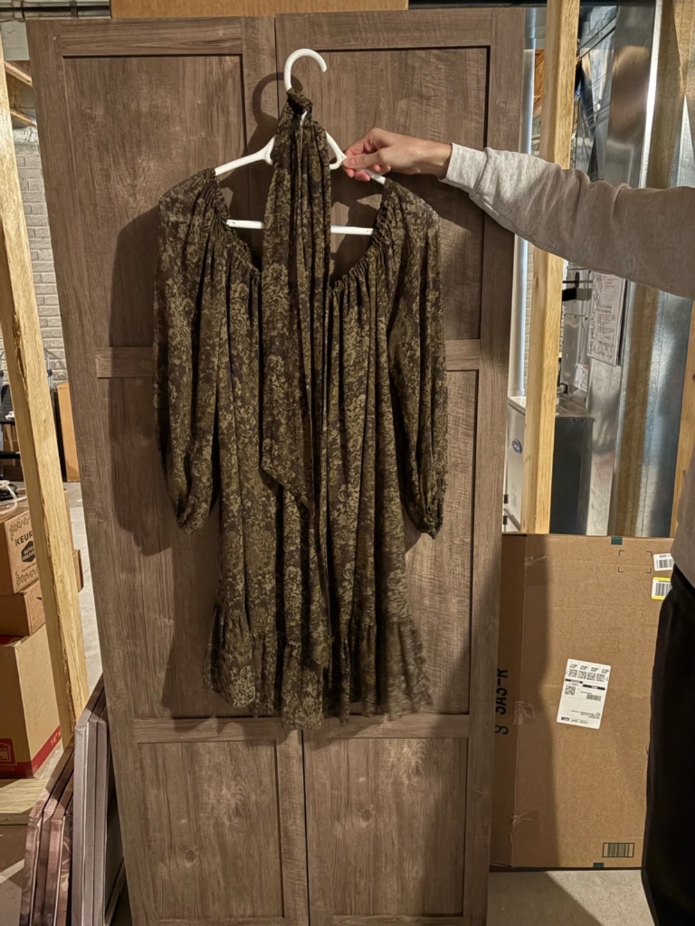 Moda International Olive Green and Dark Brown Dress